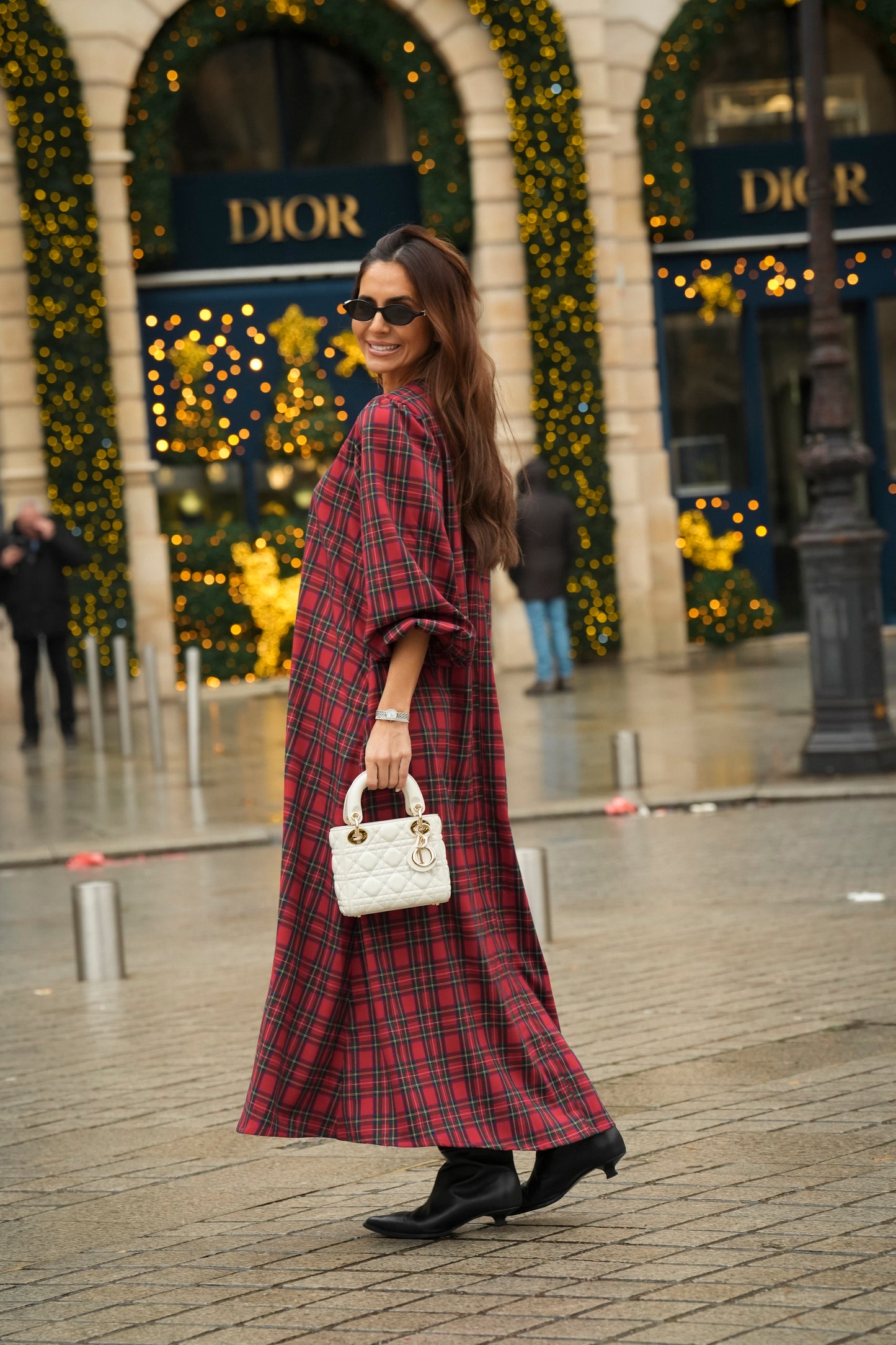 Vestido largo de cuadros rojos