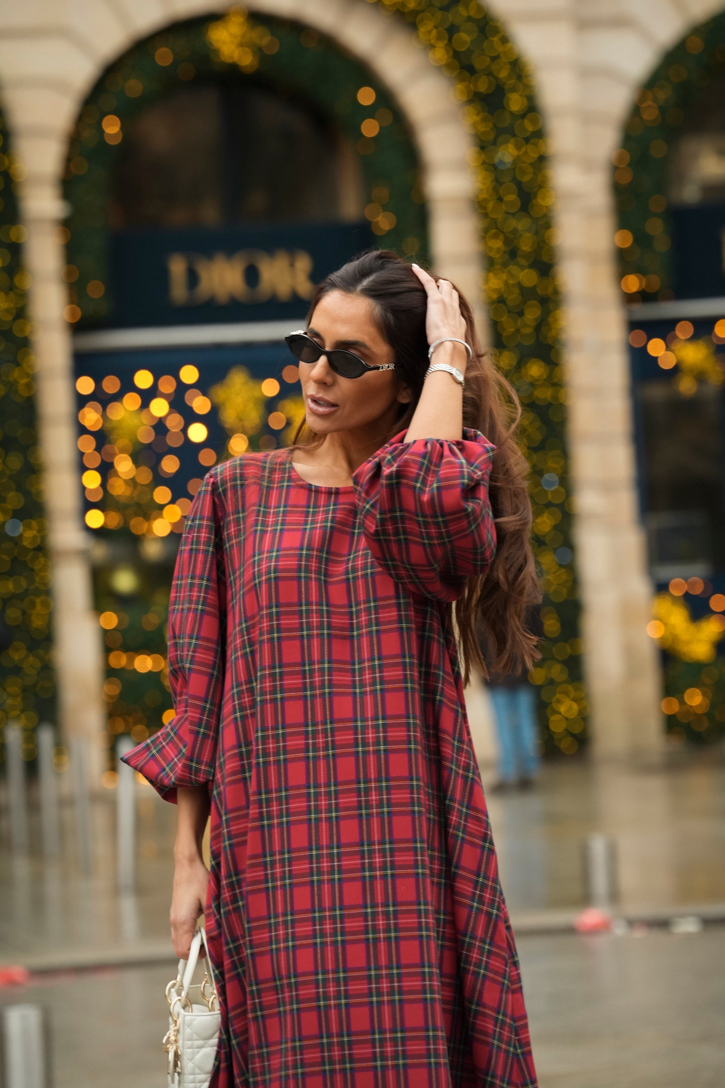 Vestido largo de cuadros rojos