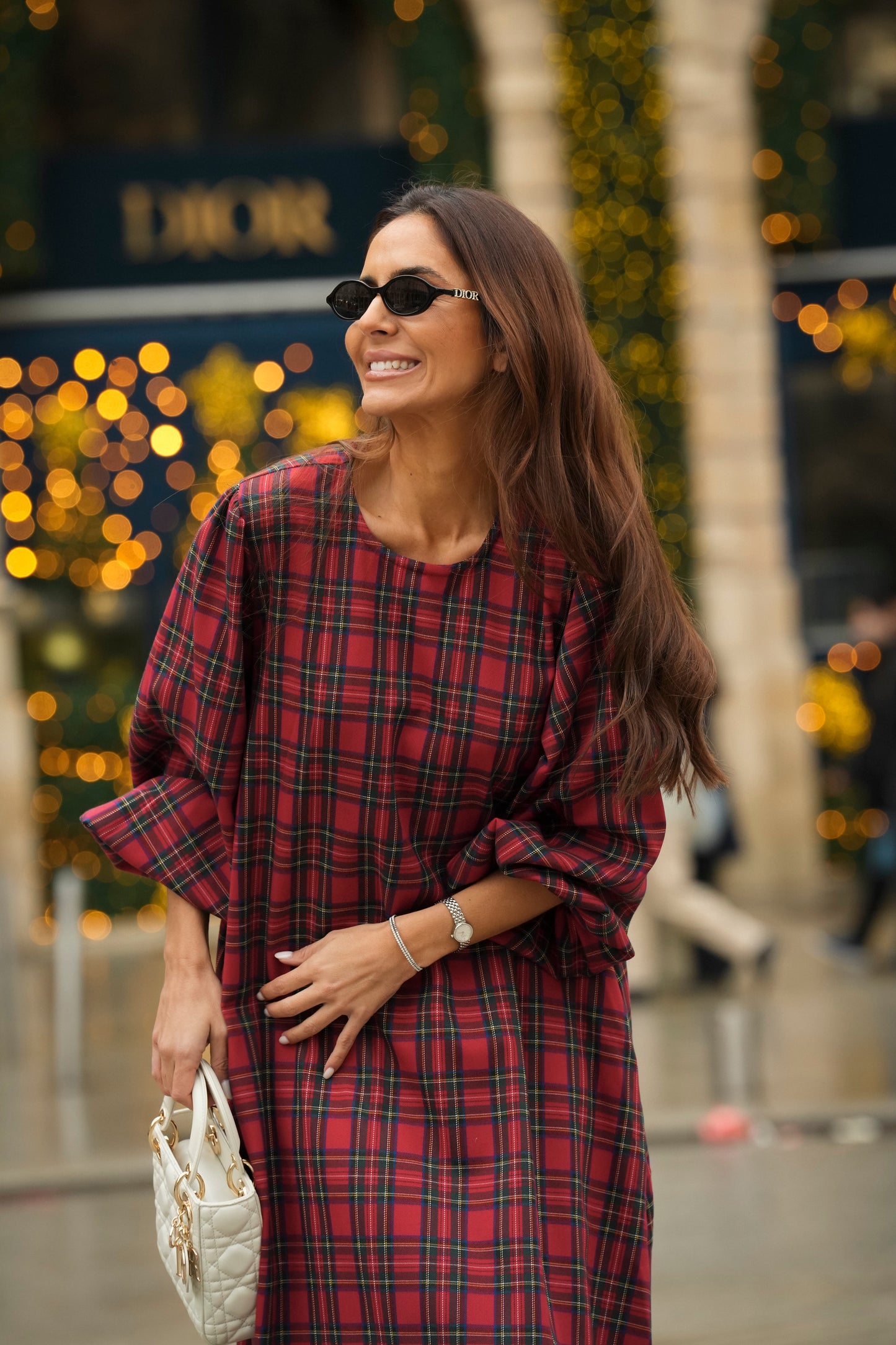 Vestido largo de cuadros rojos