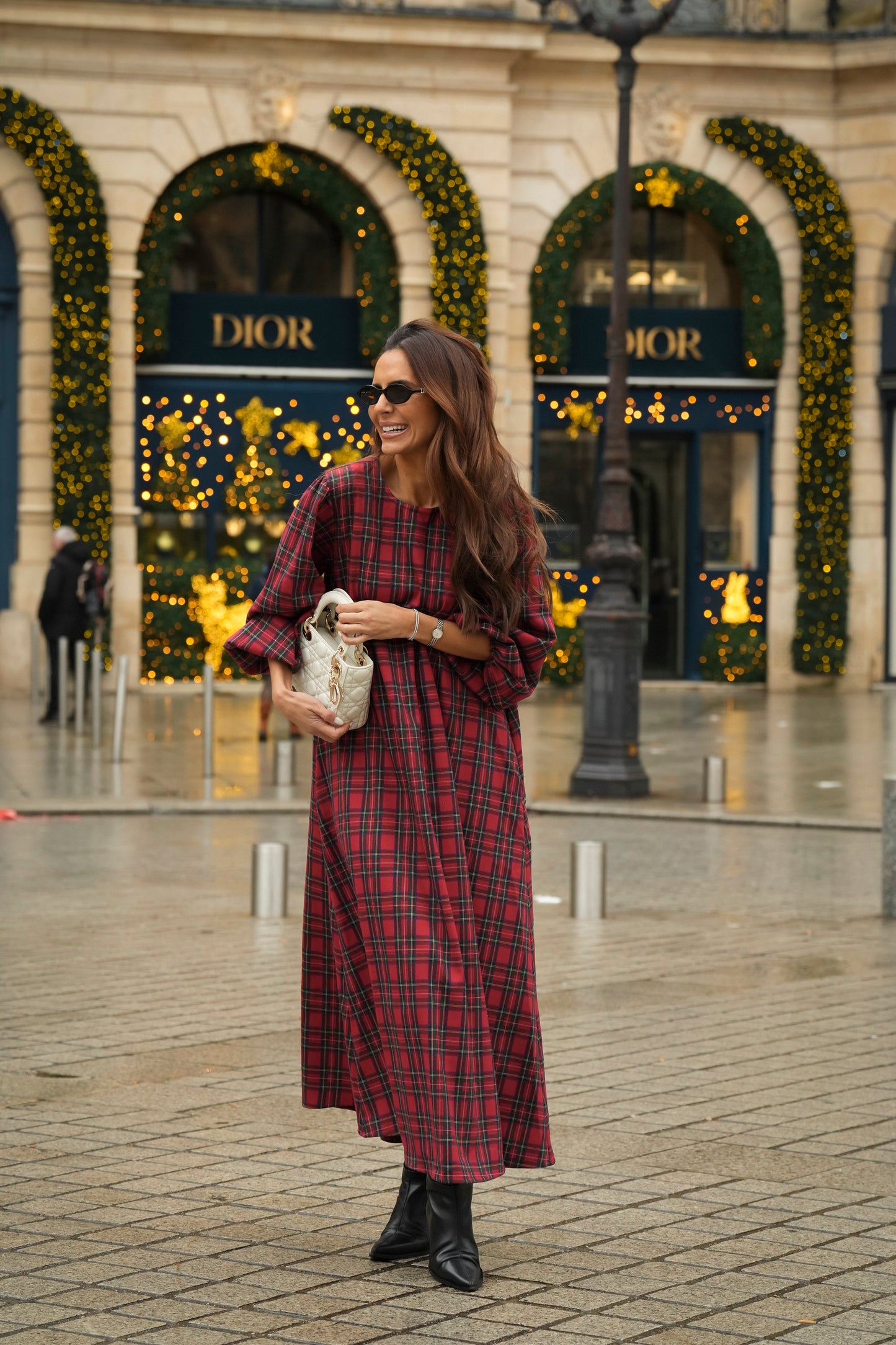 Vestido largo de cuadros rojos