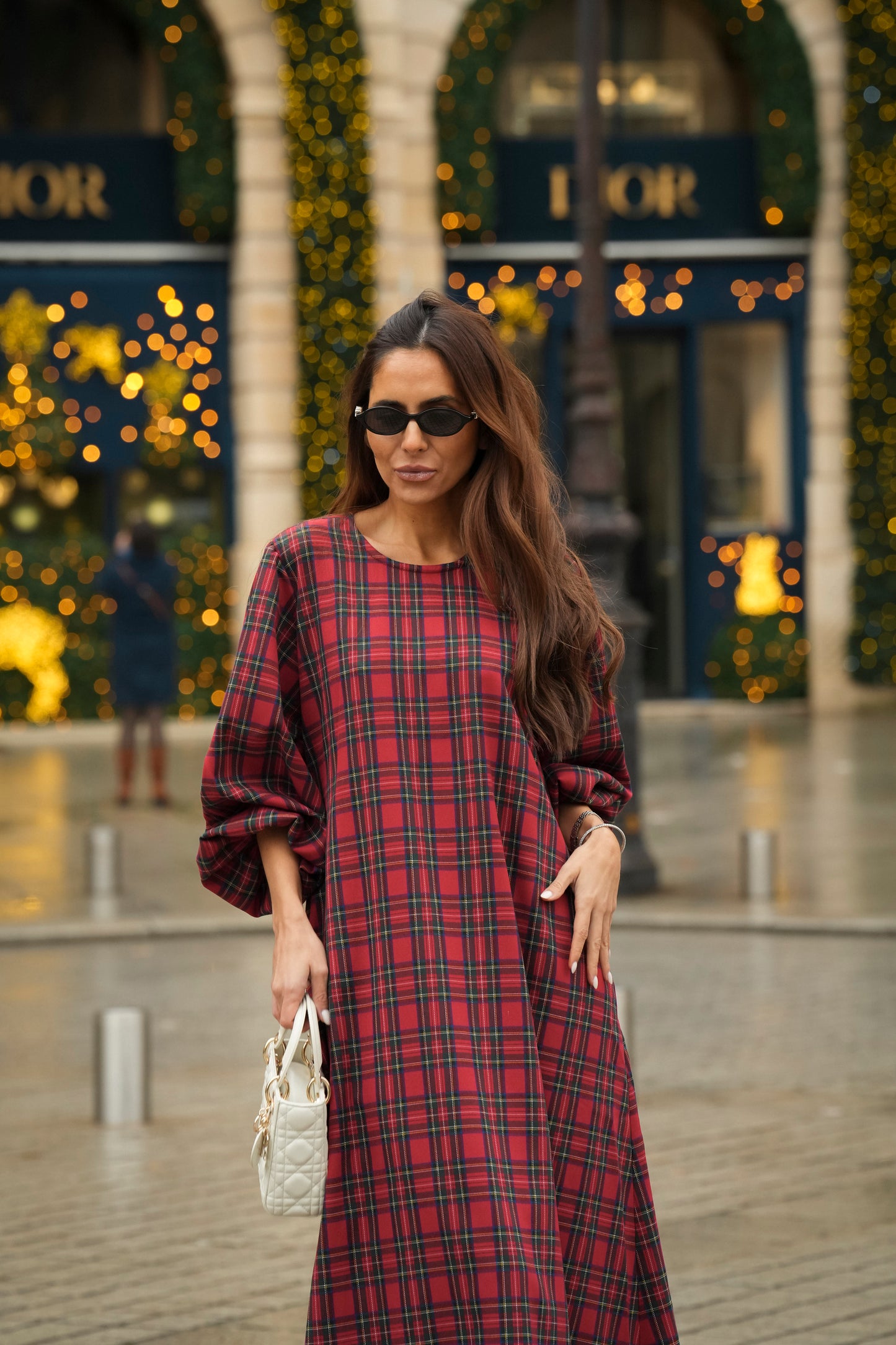 Vestido largo de cuadros rojos
