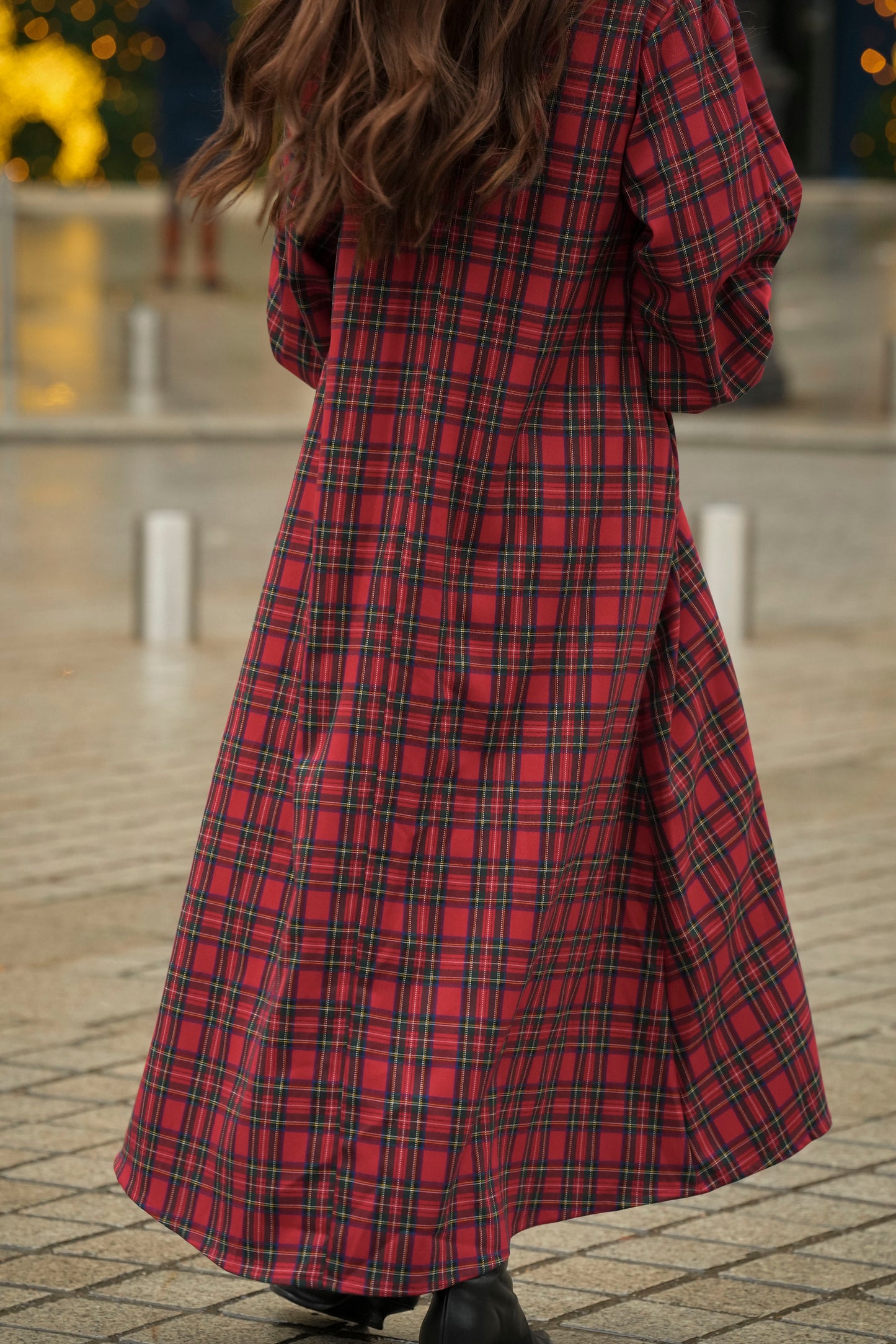 Vestido largo de cuadros rojos