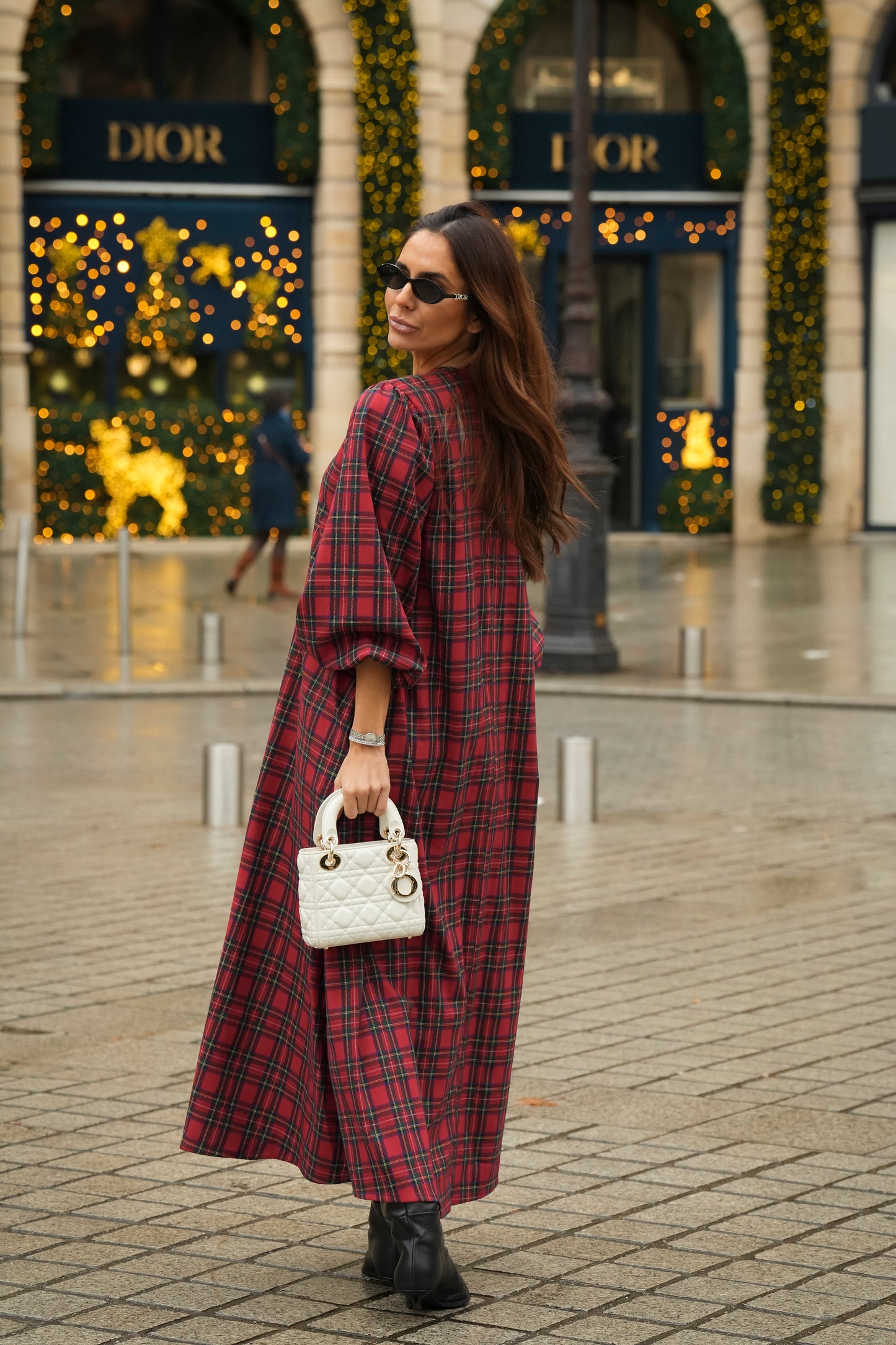 Vestido largo de cuadros rojos
