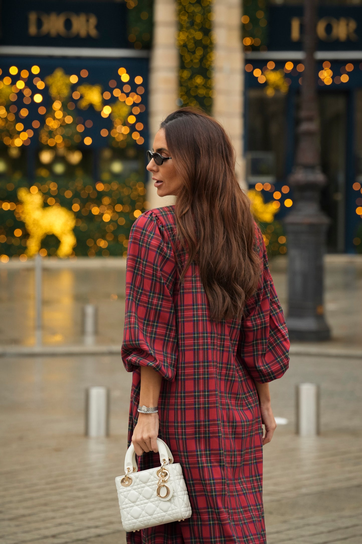 Vestido largo de cuadros rojos