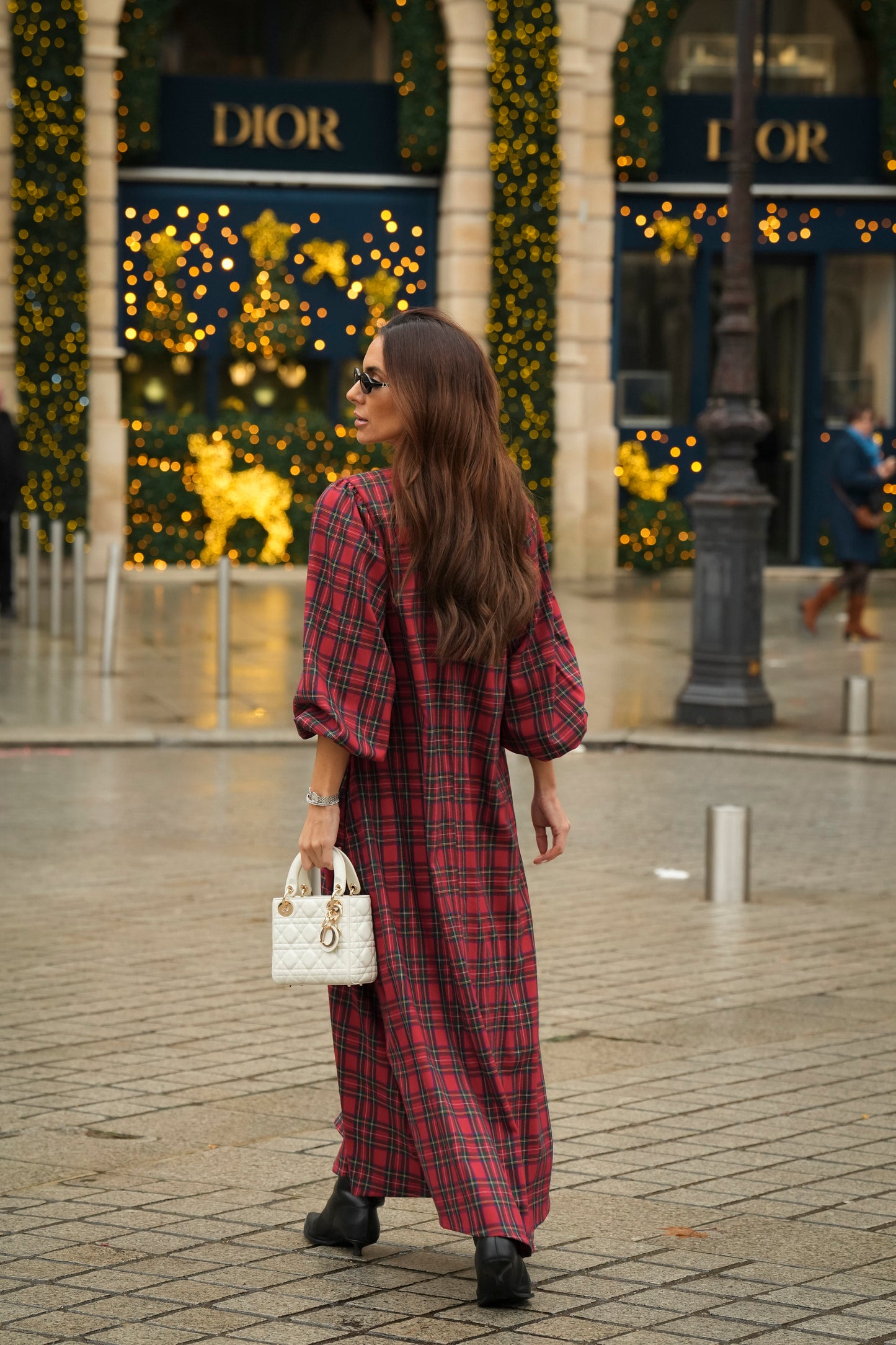 Vestido largo de cuadros rojos