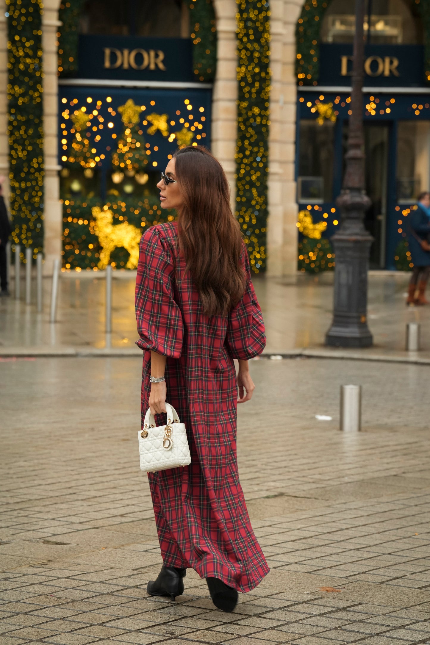 Vestido largo de cuadros rojos