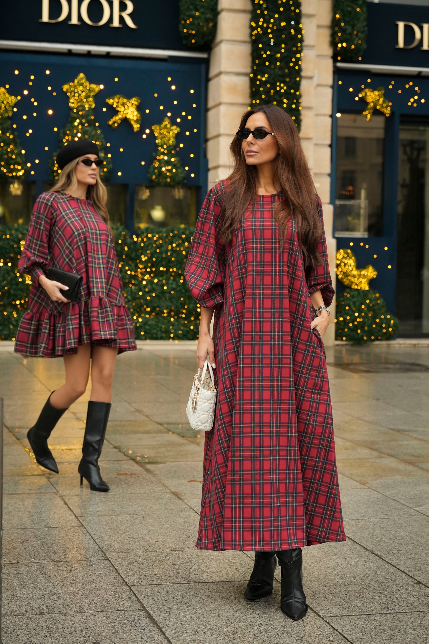 Vestido largo de cuadros rojos