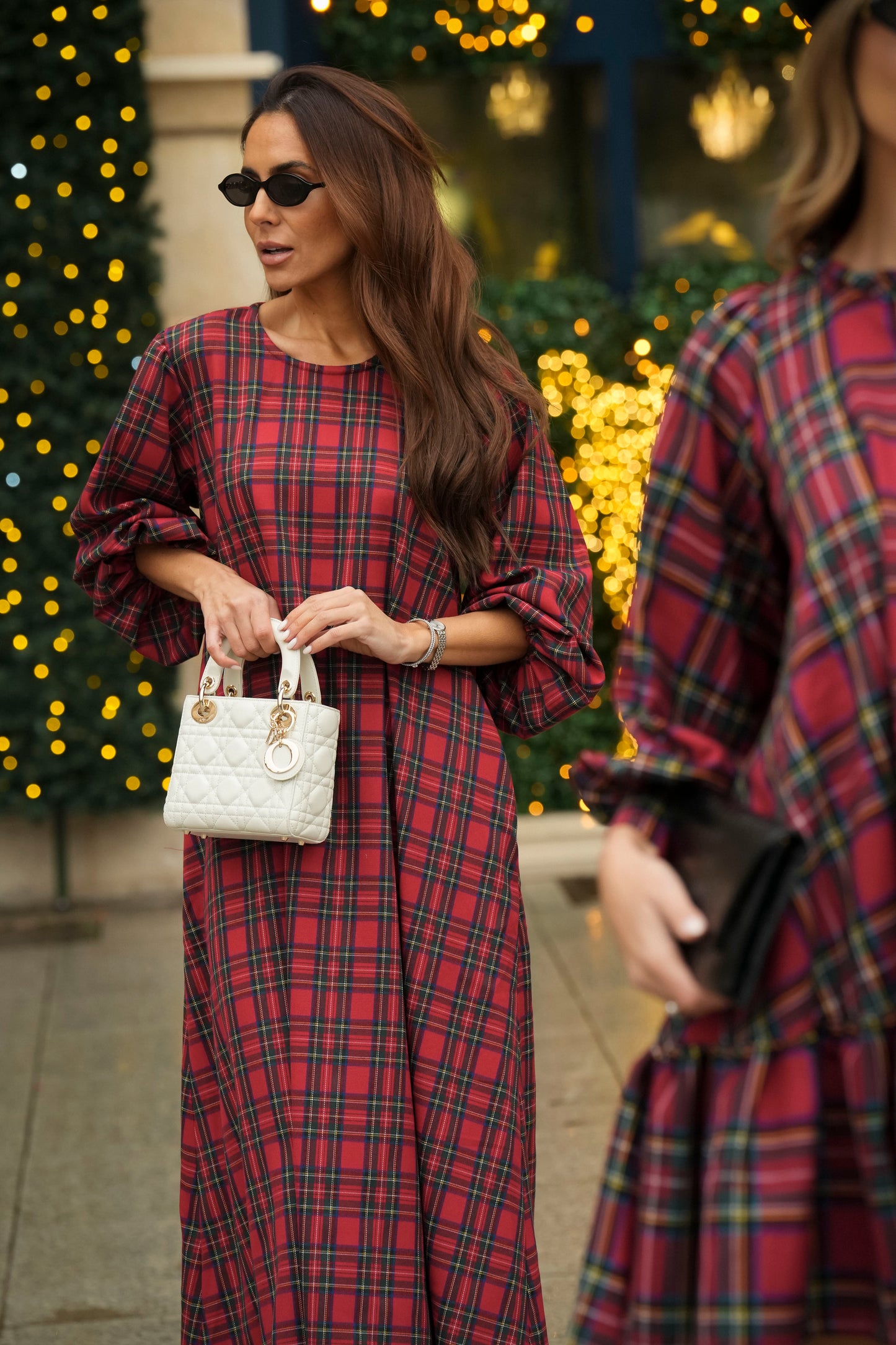Vestido largo de cuadros rojos