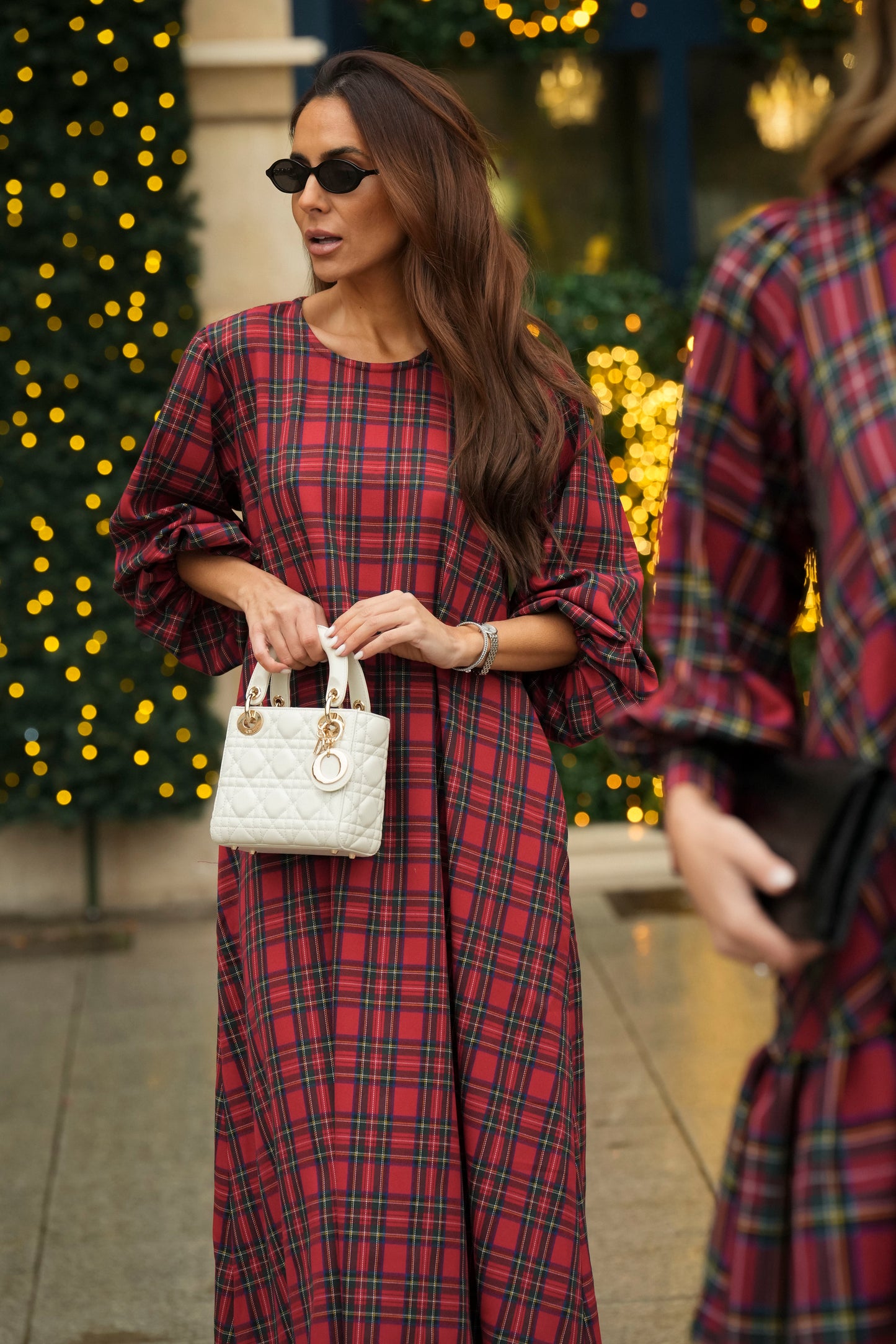 Vestido largo de cuadros rojos