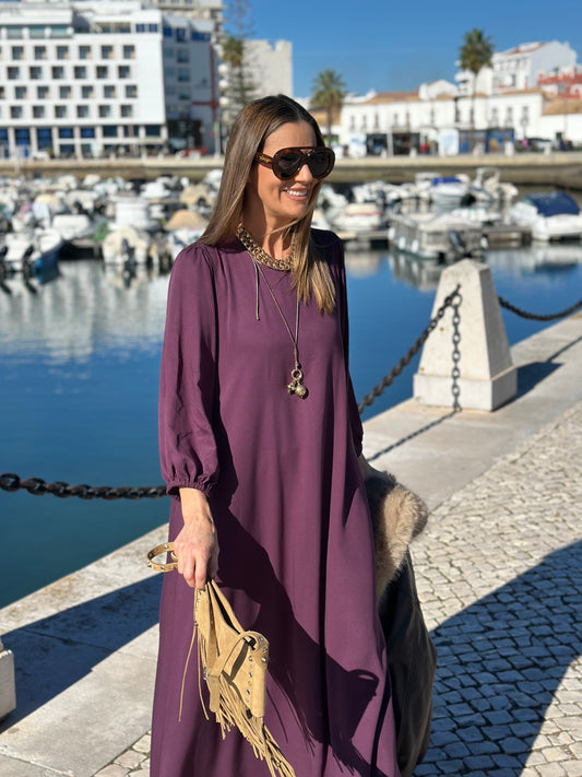 Vestido largo en viscosa burdeos