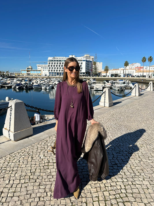 Vestido largo en viscosa burdeos