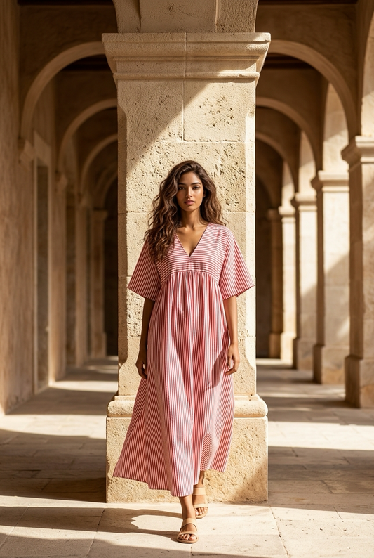 Vestido comprido riscas