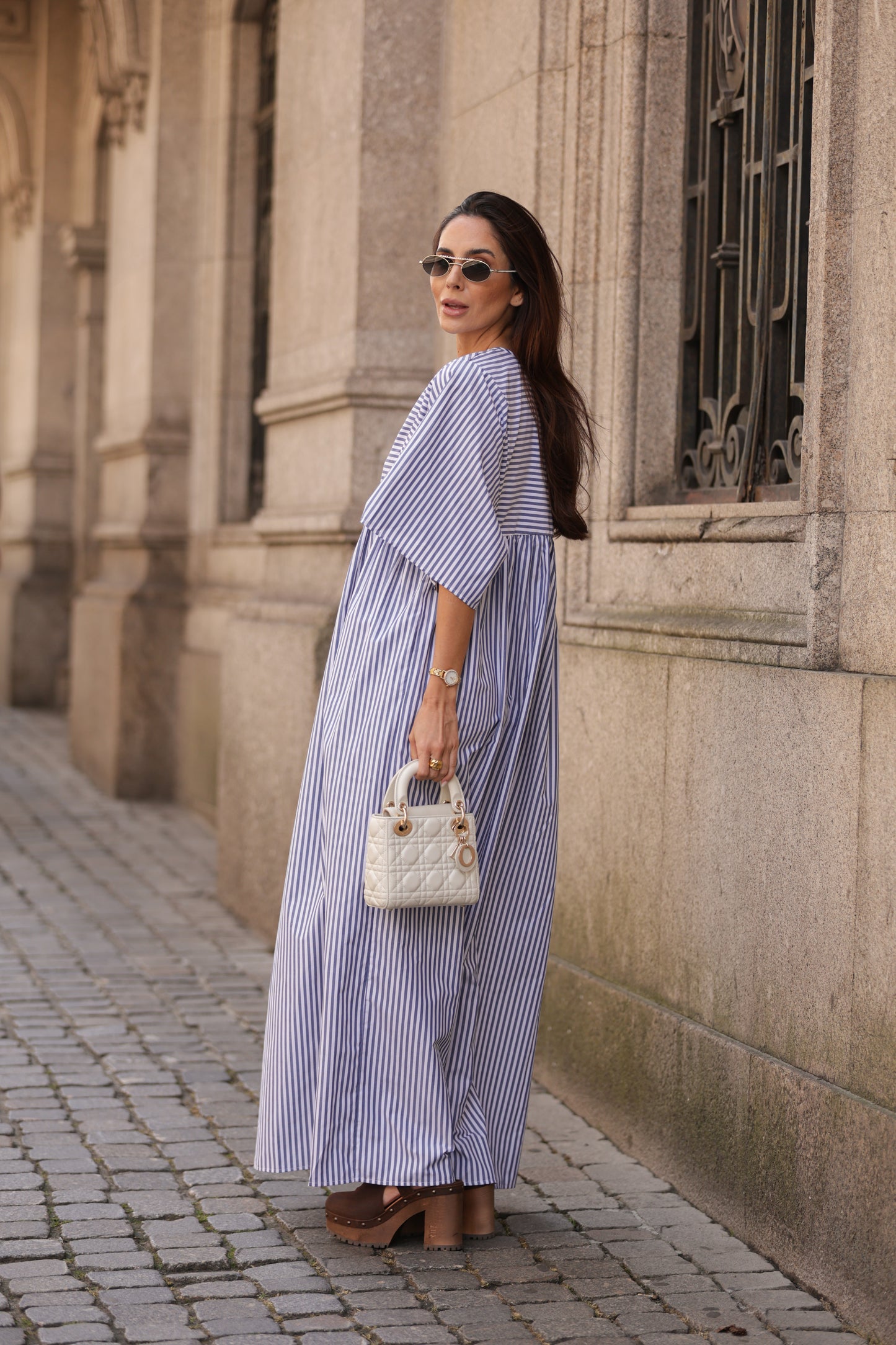 Vestido largo de rayas
