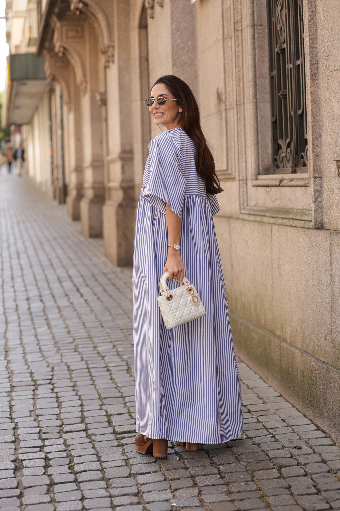 Vestido largo de rayas