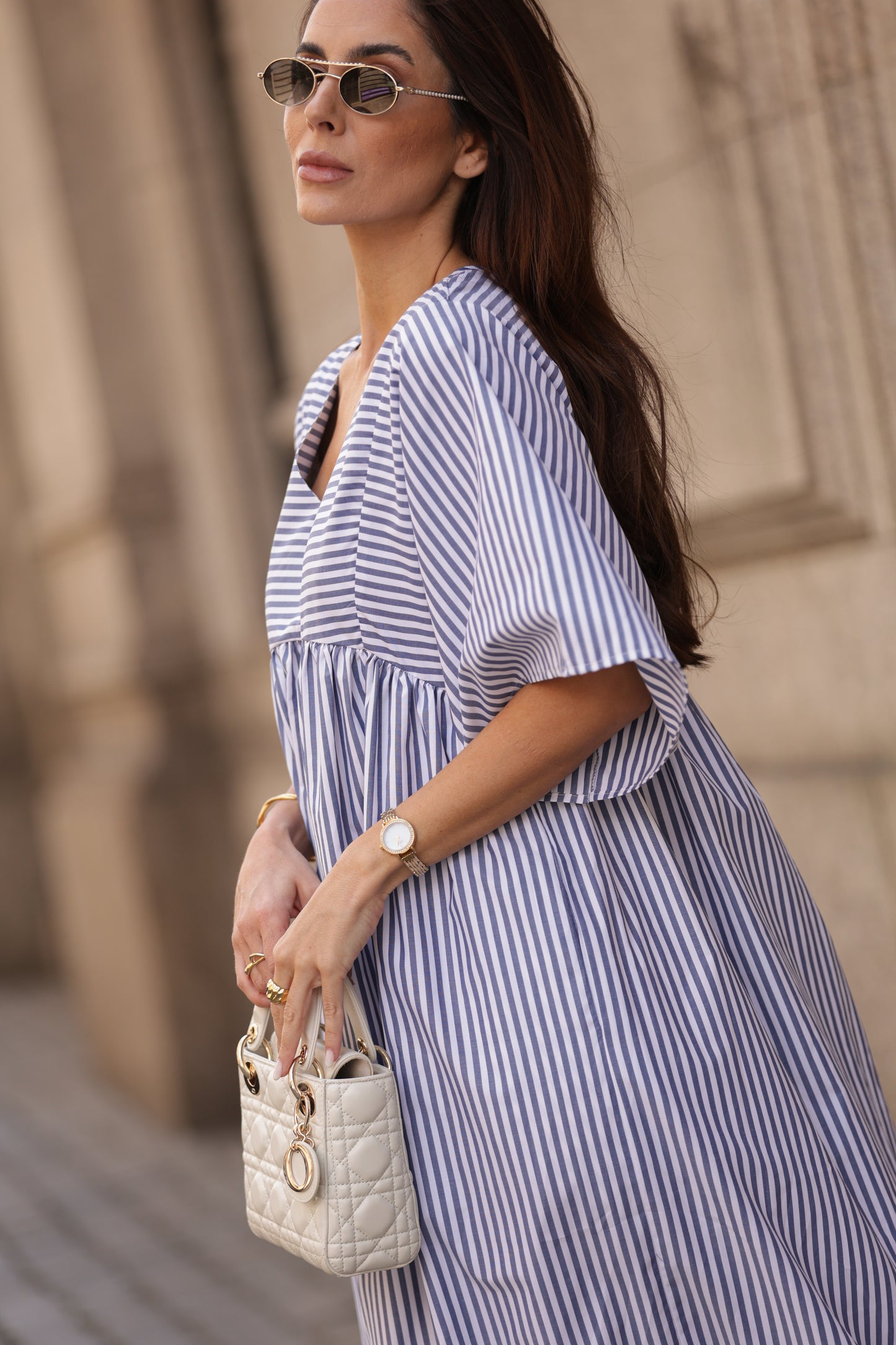 Vestido largo de rayas