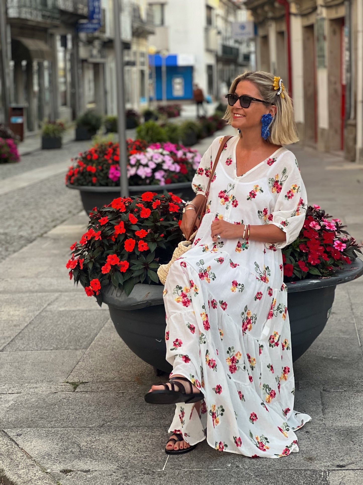 Vestido largo blanco con flores