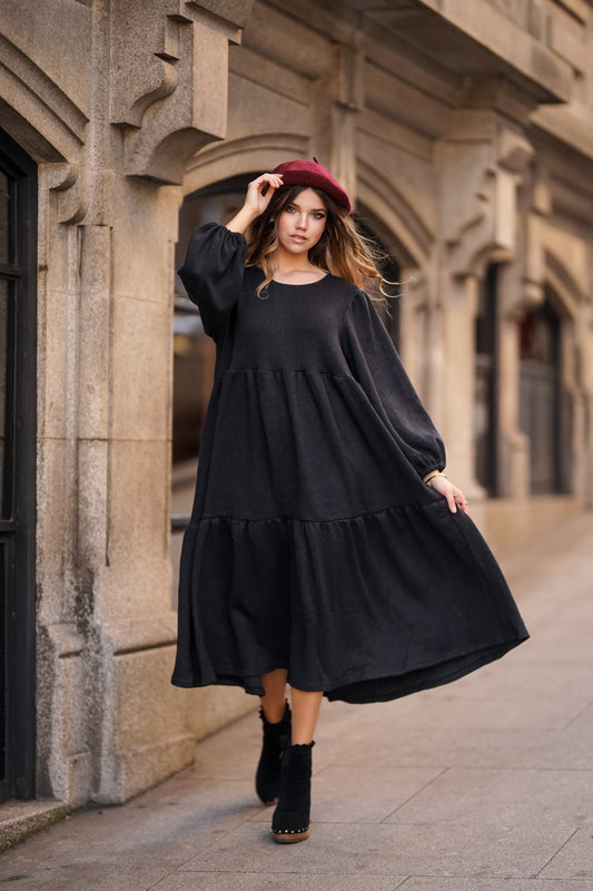 Vestido largo de rejilla con purpurina