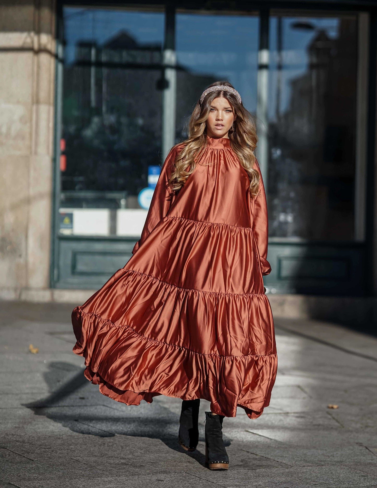 vestido largo de satén