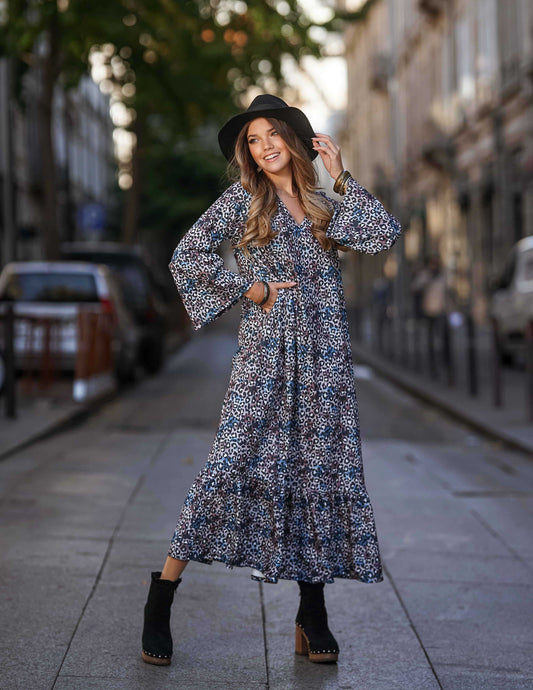 Vestido largo de punto estampado